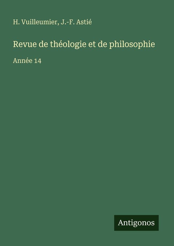 Revue de théologie et de philosophie - H. Vuilleumier (Buch)