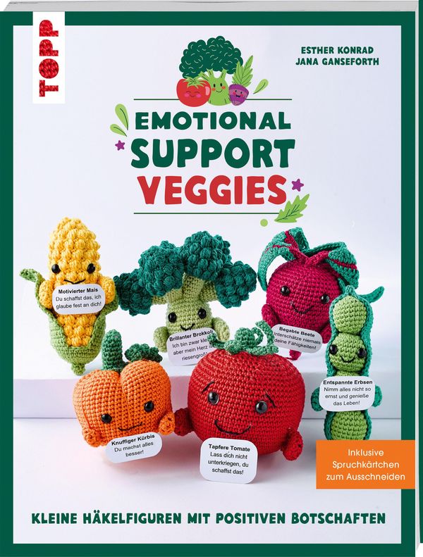 Emotional Support Veggies. Kleine Häkelfiguren mit positiven Botsch...