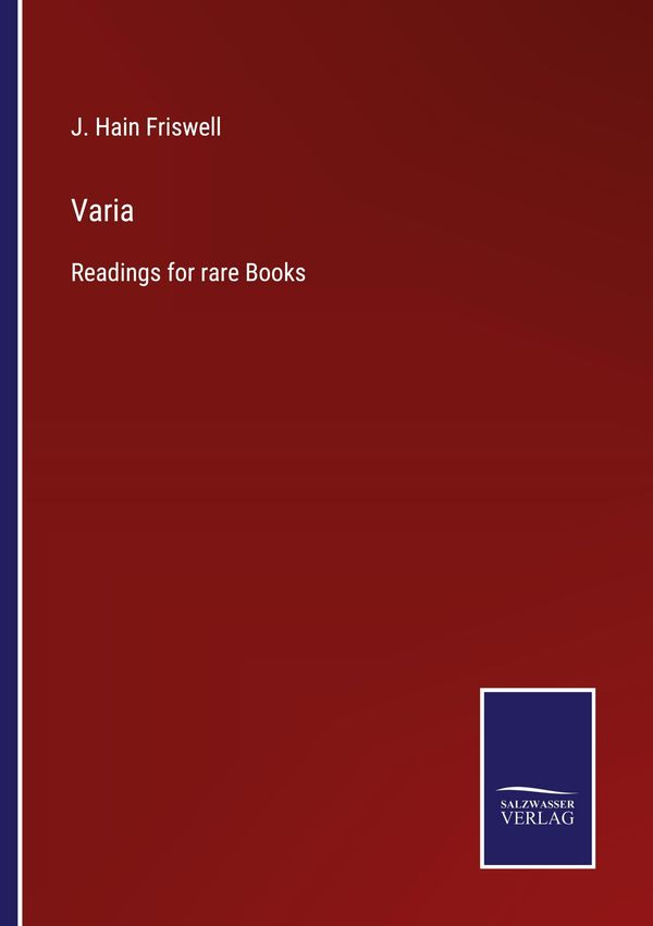 Varia - J. Hain Friswell (Buch)