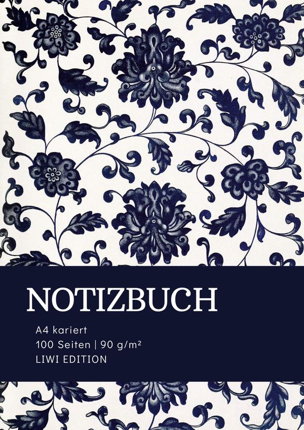 Notizbuch A4 kariert - 100 Seiten Soft Cover floral blau - FSC Papi...