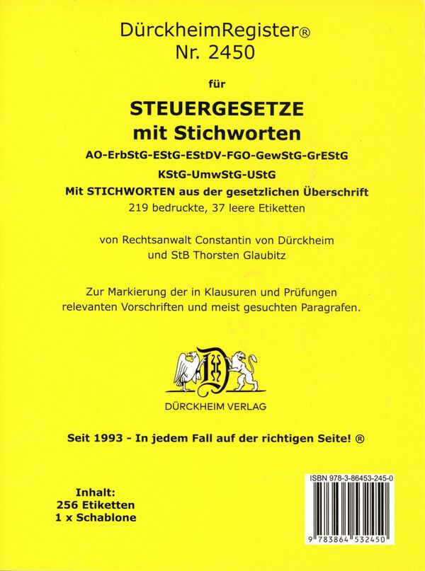 DürckheimRegister STEUERGESETZE mit Stichworten (2023) (Buch)