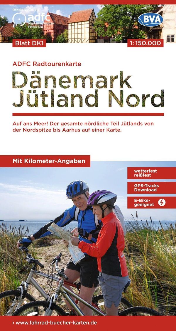 ADFC-Radtourenkarte DK1 Dänemark/Jütland Nord 1:150.000, reiß- und wetterfest, E-Bike geeignet, GPS-Tracks Download, mit Bett+Bike Symbolen, mit