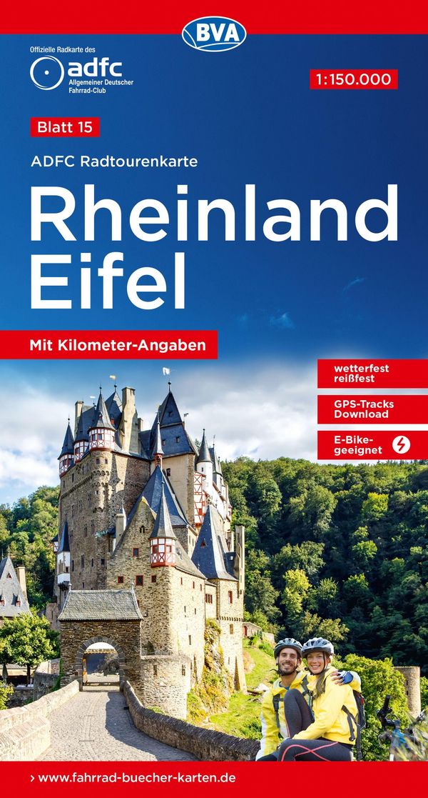 ADFC-Radtourenkarte 15 Rheinland /Eifel 1:150.000, reiß- und wetterfest, E-Bike geeignet, GPS-Tracks Download, mit Bett+Bike Symbolen, mit Kilometer-