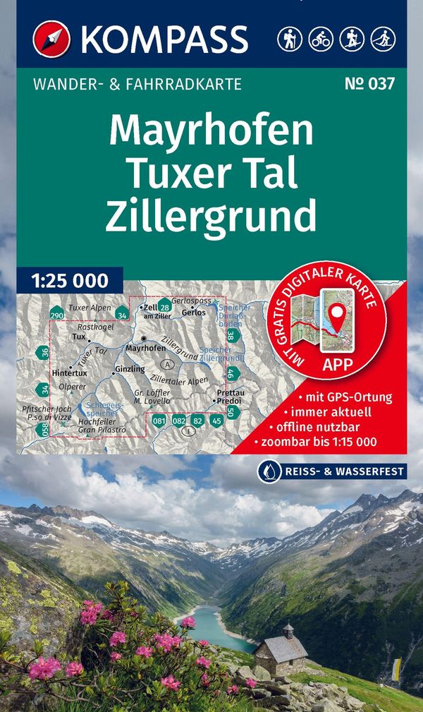 KOMPASS Wanderkarte 037 Mayrhofen, Tuxer Tal, Zillergrund 1:25.000