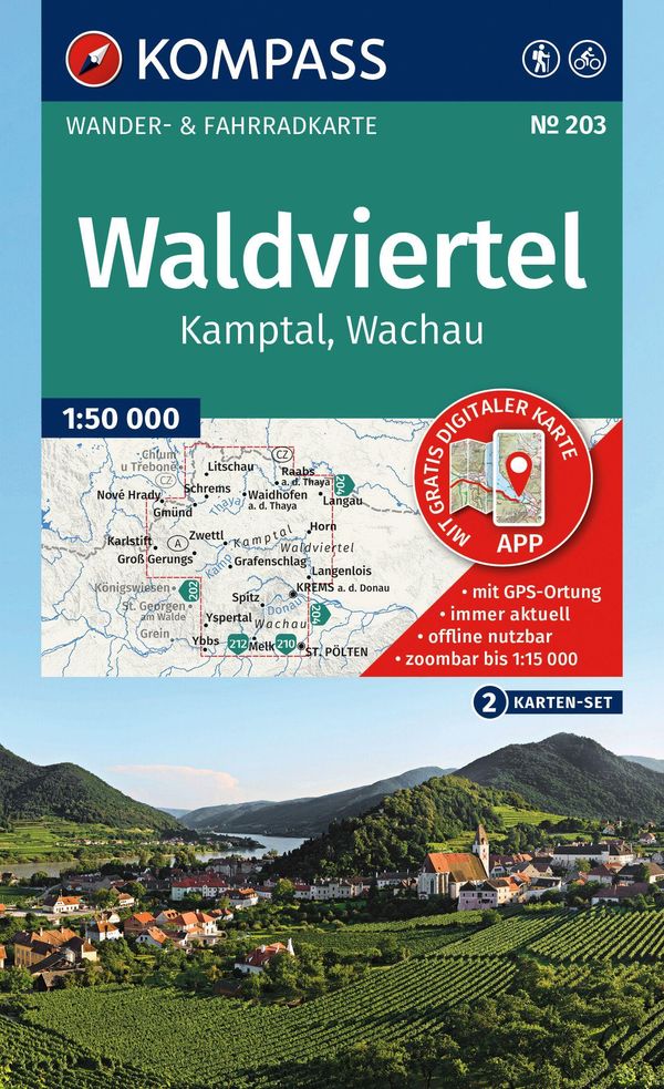 KOMPASS Wanderkarten-Set 203 Waldviertel, Kamptal, Wachau (2 Karten) 1:50.000