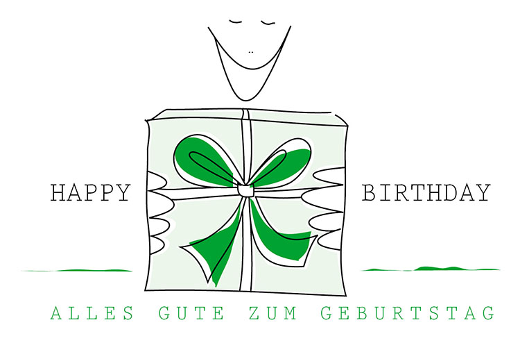 Gutscheinmotiv Geburtstag, Lachendes Gesicht, Text: Happy Birthday