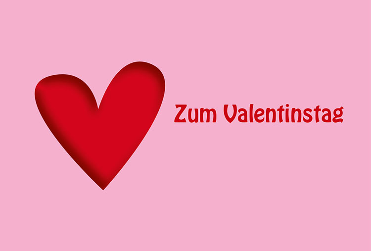 Gutscheinmotiv Valentinstag, Herz roter Hintergrund, Text: Zum Valentinstag