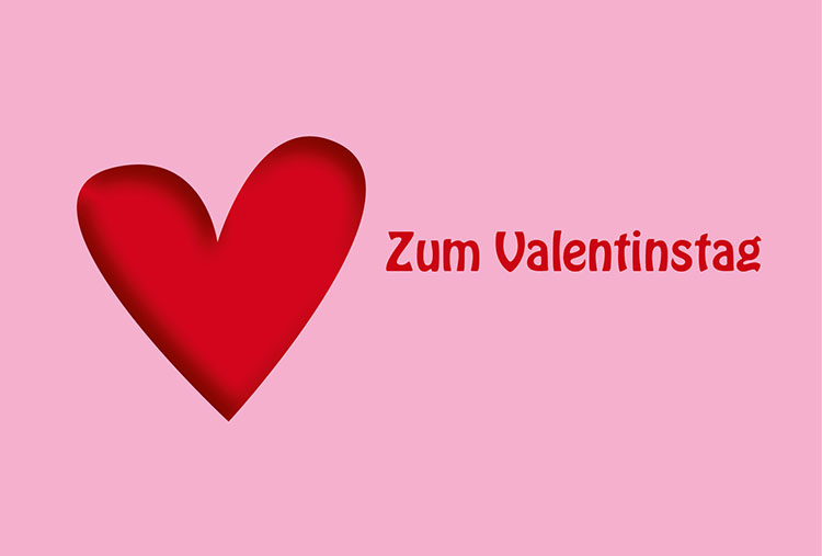 Gutscheinmotiv Valentinstag, Herz roter Hintergrund, Text: Zum Valentinstag