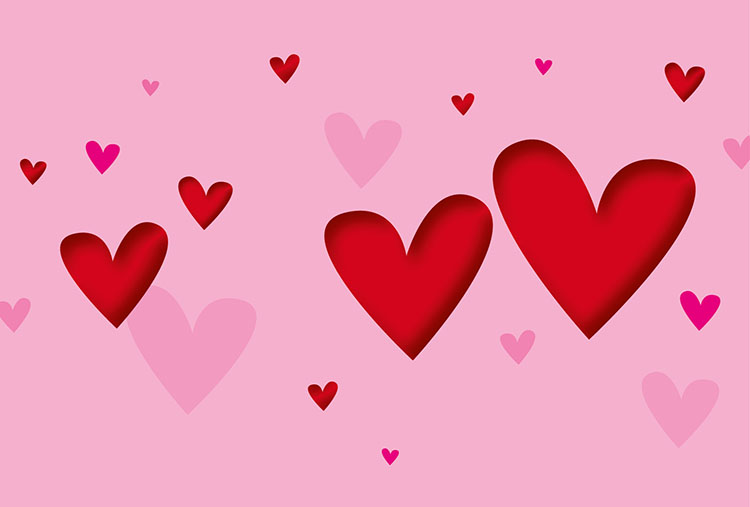 Gutscheinmotiv Valentinstag, viele Herzen blauer Hintergrund, Text: Zum Valentinstag