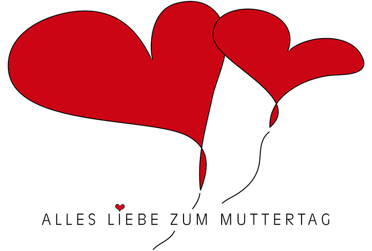 Gutscheinmotiv Muttertag, Herzen, Text: Alles liebe zum Muttertag